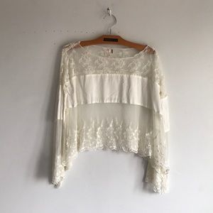 FREE PEOPLE sheer lace cream blouse
